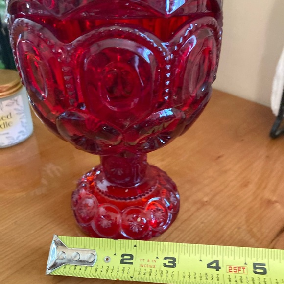 LE Smith Moon and Stars Ruby Red Pedestal Lidded Dish - Picture 7 of 10